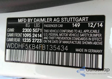 2015 Mercedes-Benz E 350 from USA, damaged, VIN WDDHF5KB4FB135434